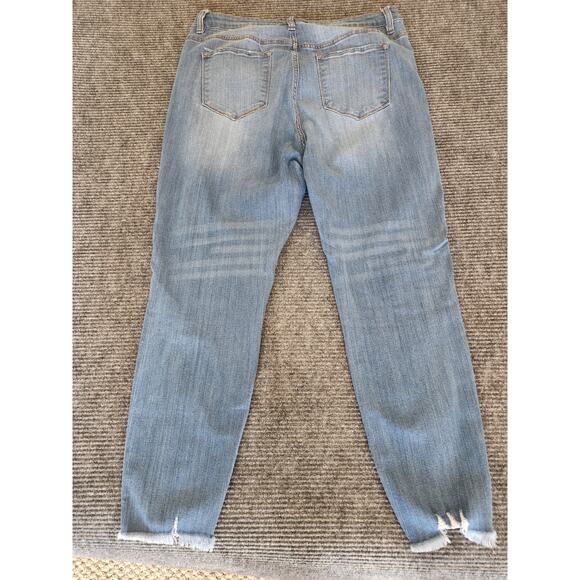 Kancan Womens XL Jeans Blue Denim Medium Wash Fringe Hem Stretch Button Fly - Picture 11 of 13